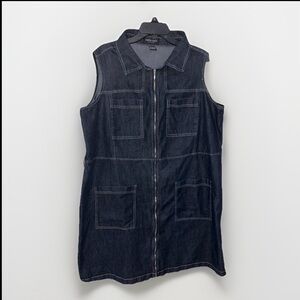 Denim Size 22 Zip Front Dress Sleeveless Pockets Blue Cotton Blend Plus Size